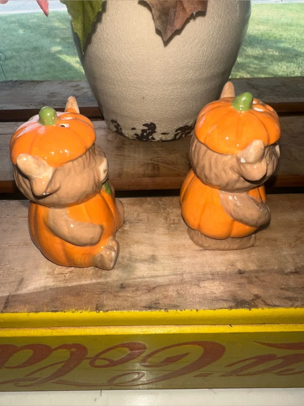 Highland Cow Pumpkin Salt & Pepper Shakers-New